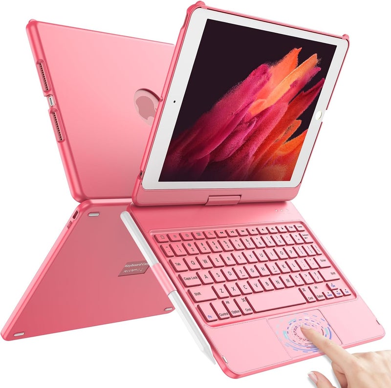 TQQ Touch for iPad 9th Generation Case with Keyboard (10.2", 2021), Multi-Touch Trackpad, 360° Rotatable Protective Cover for iPad Keyboard 9th/8th/7th Gen with Pencil Holder (Pink) - Image 1